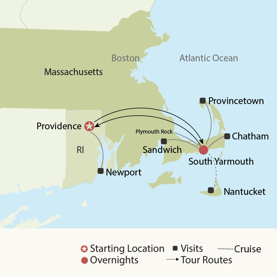 » Country Heritage Tours Cape Cod and Nantucket tour map