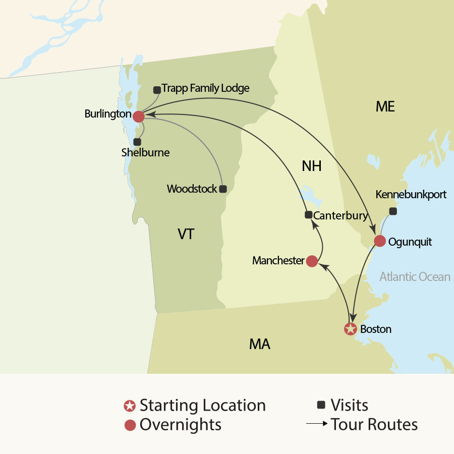 » Country Heritage Tours Colors of New England tour map
