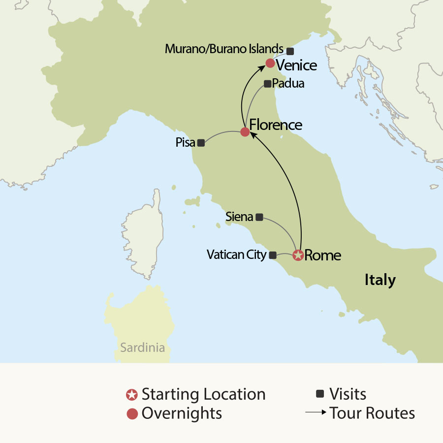 » Country Heritage Tours Essential Italy tour map