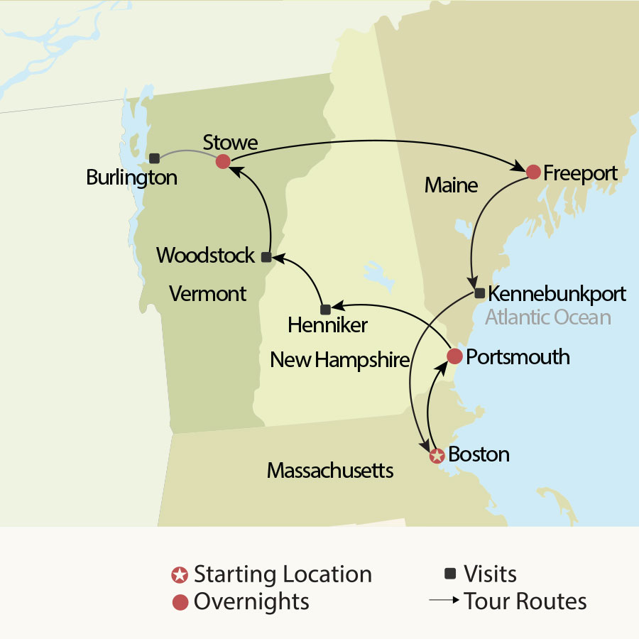 » Country Heritage Tours Magnificent Maine and Vermont tour map