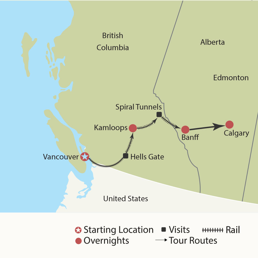 » Country Heritage Tours Canadian Rockies by rail tour map