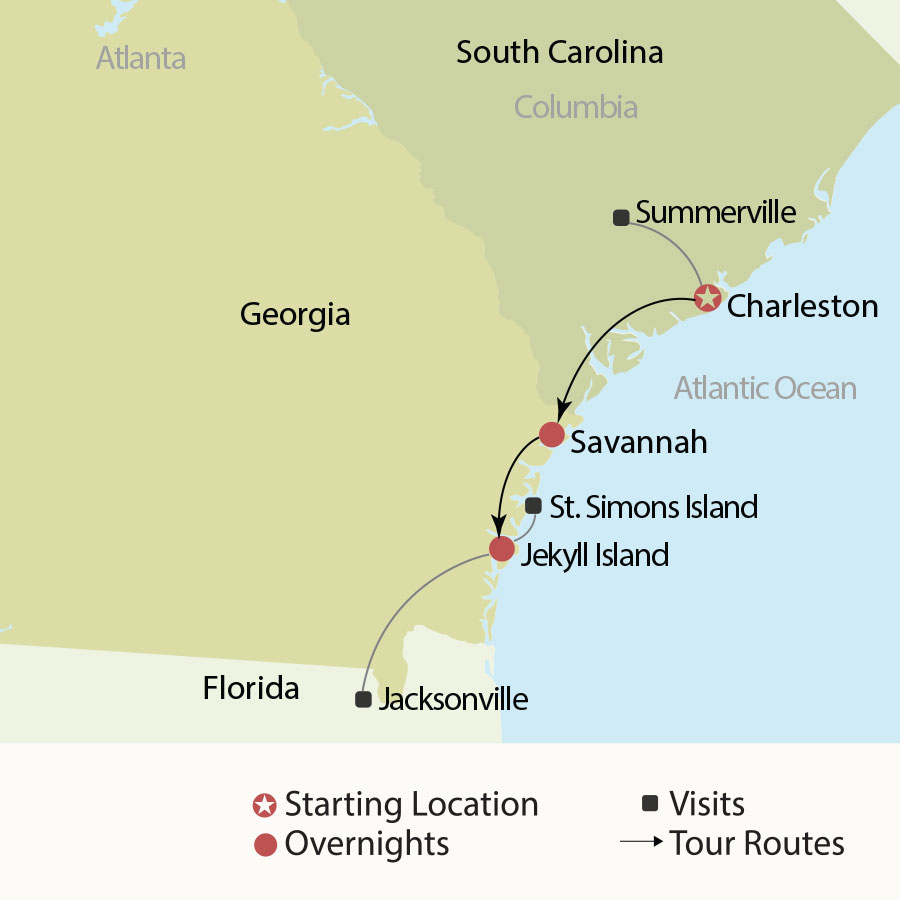 » Country Heritage Tours Southern charm tour map