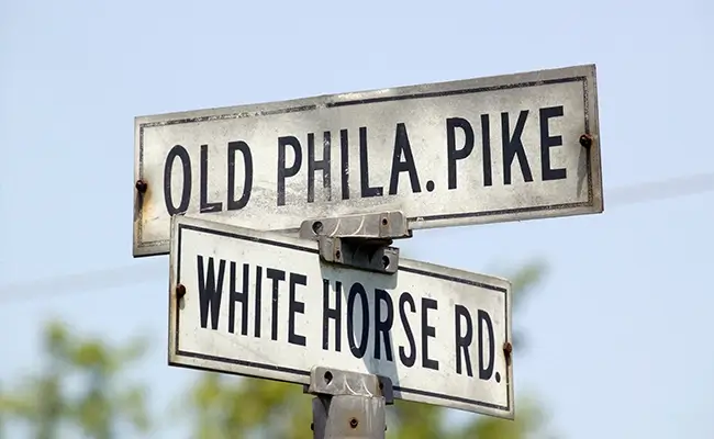 » Country Heritage Tours Cross street signs of old Philadelphia Pike and Whitehorse Road